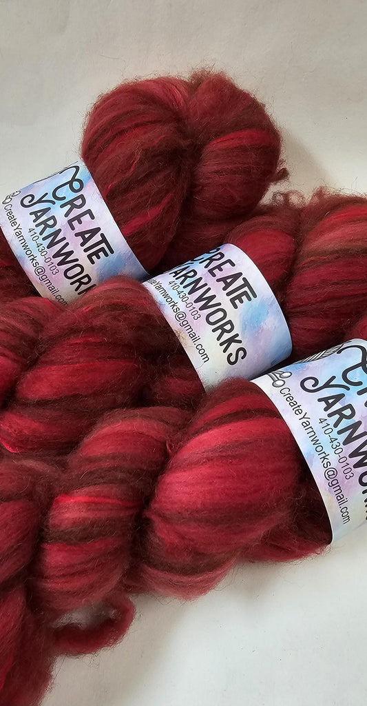 Ragin' Red in Merino/ Brown Alpaca/ Camel/ Mulberry Silk blend Top 4oz braid