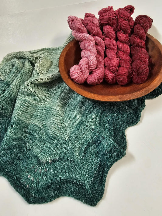 Gradient Knitted Shawl Kit in Cherry Bomb Sparkle Gradient - Pattern and Yarn Included