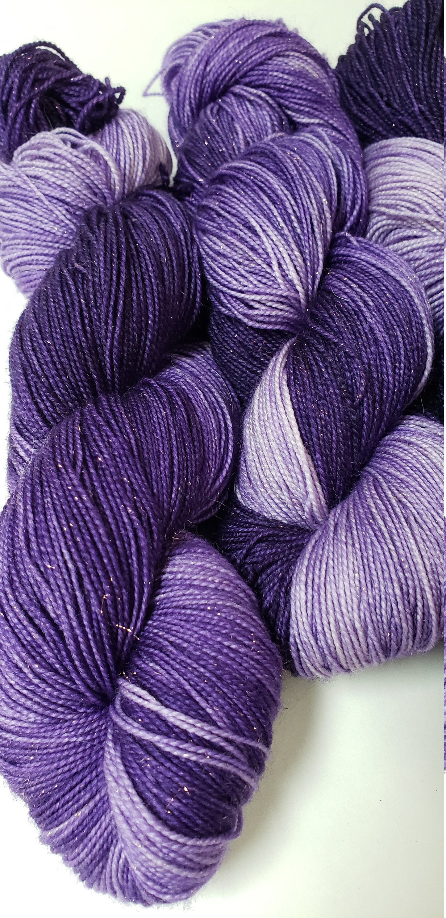 Purples in Gold Sparkle Superwash Merino Blend Fingering Weight Yarn