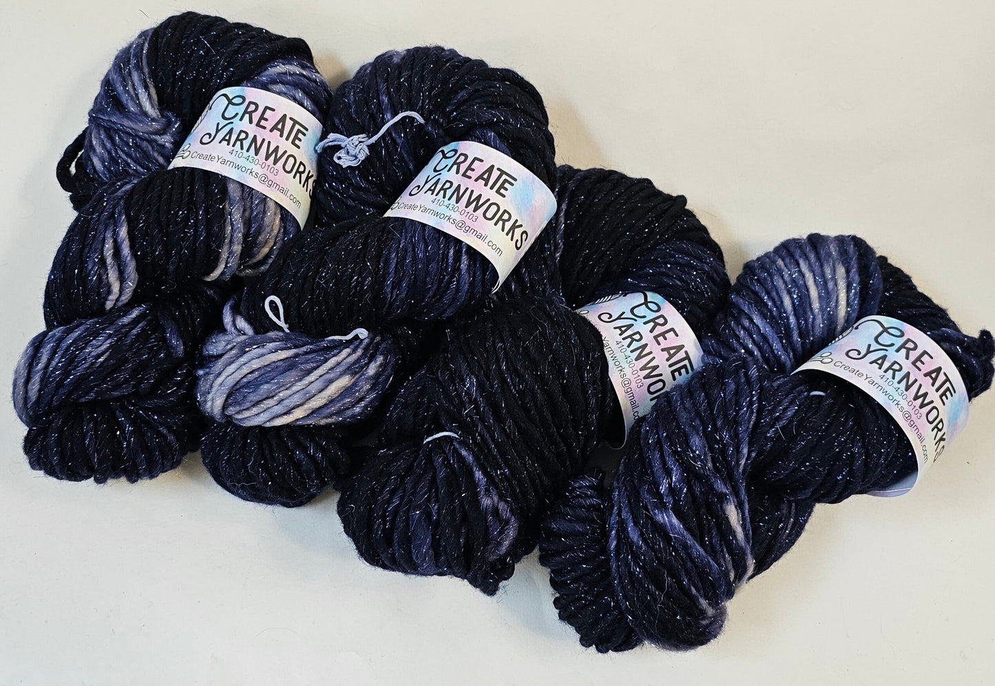 Navy in Silver Sparkle Superwash Merino Blend Super Bulky Weight Yarn
