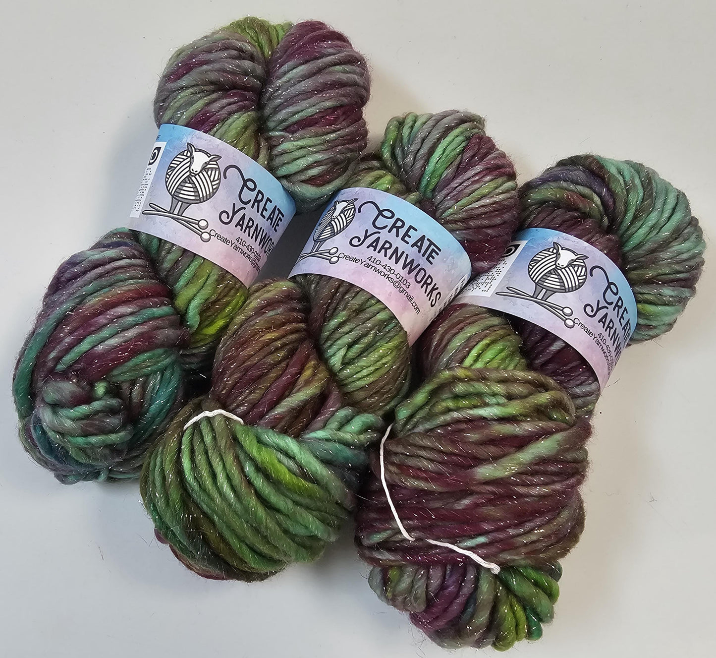 Pretty as a Peacock in Silver Sparkle Superwash Merino Blend Super Bulky Weight Yarn