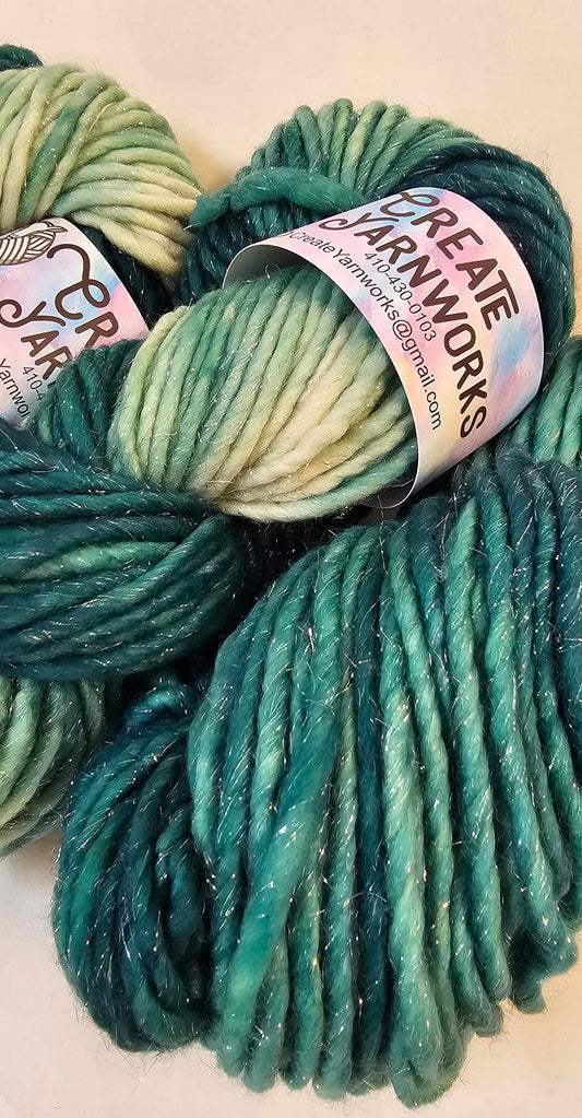 Forest in Silver Sparkle Superwash Merino Blend Super Bulky Weight Yarn