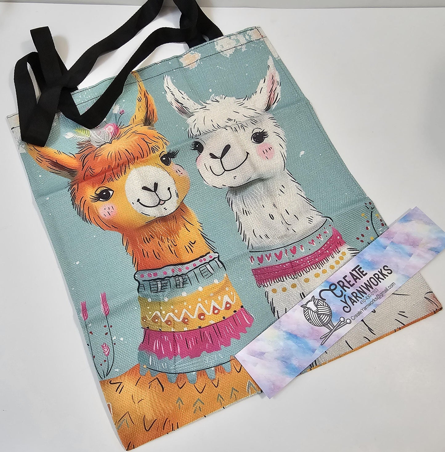 2 More Fancy Alpaca Large Project Bag - Tote with Handles Llama