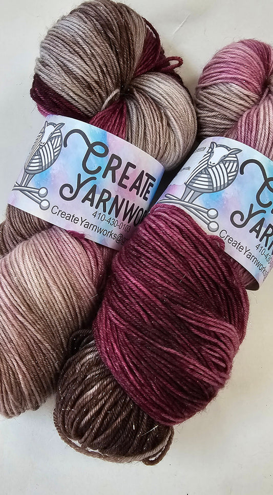 Burgundy Bark in Gold Sparkle Superwash Merino Blend Fingering Weight Yarn