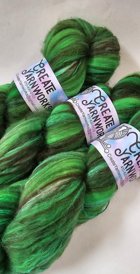 Irish Green in Merino/ Brown Alpaca/ Camel/ Mulberry Silk blend Top 4oz braid