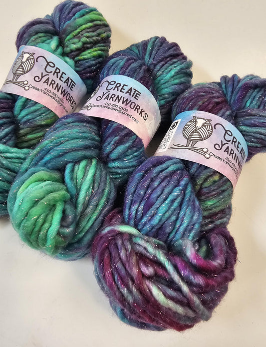 Mermaid Dreams in Silver Sparkle Superwash Merino Blend Super Bulky Weight Yarn