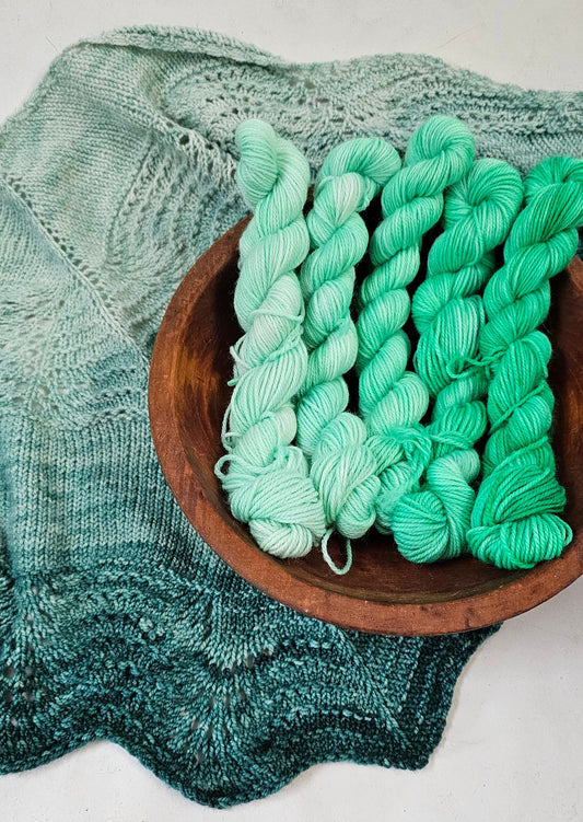 Gradient Knitted Shawl Kit in Spearmint Gradient - Pattern and Yarn Included