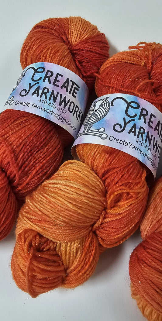 Pumpkin in Gold Sparkle Superwash Merino Blend Fingering Weight Yarn