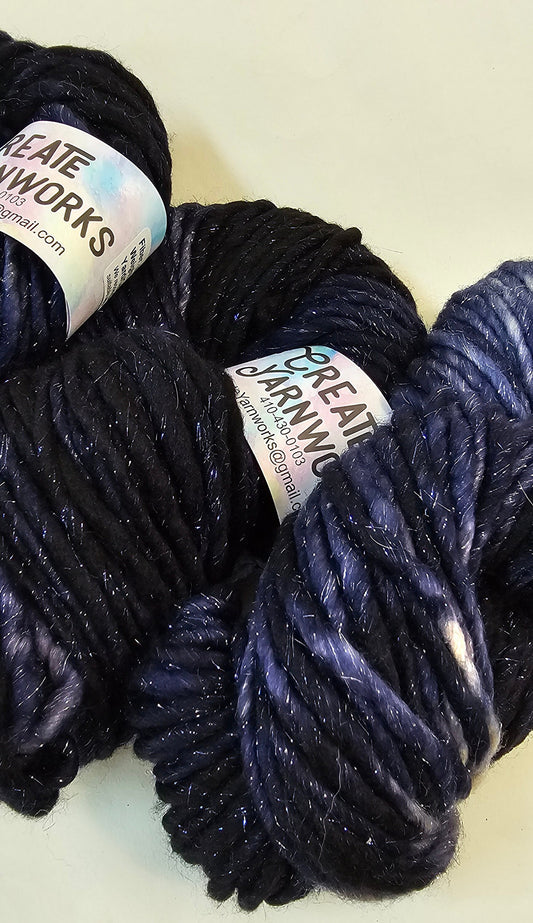Navy in Silver Sparkle Superwash Merino Blend Super Bulky Weight Yarn