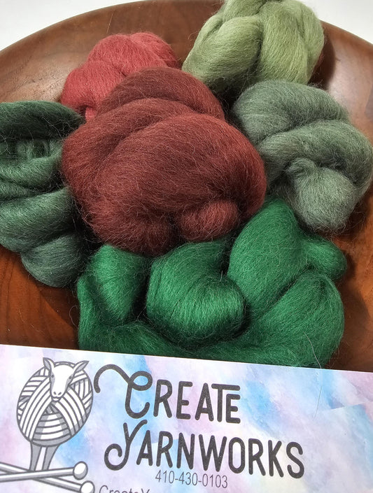 Forest in Shetland Wool Fiber for Needle Felting, Wet Felting, or Spinning