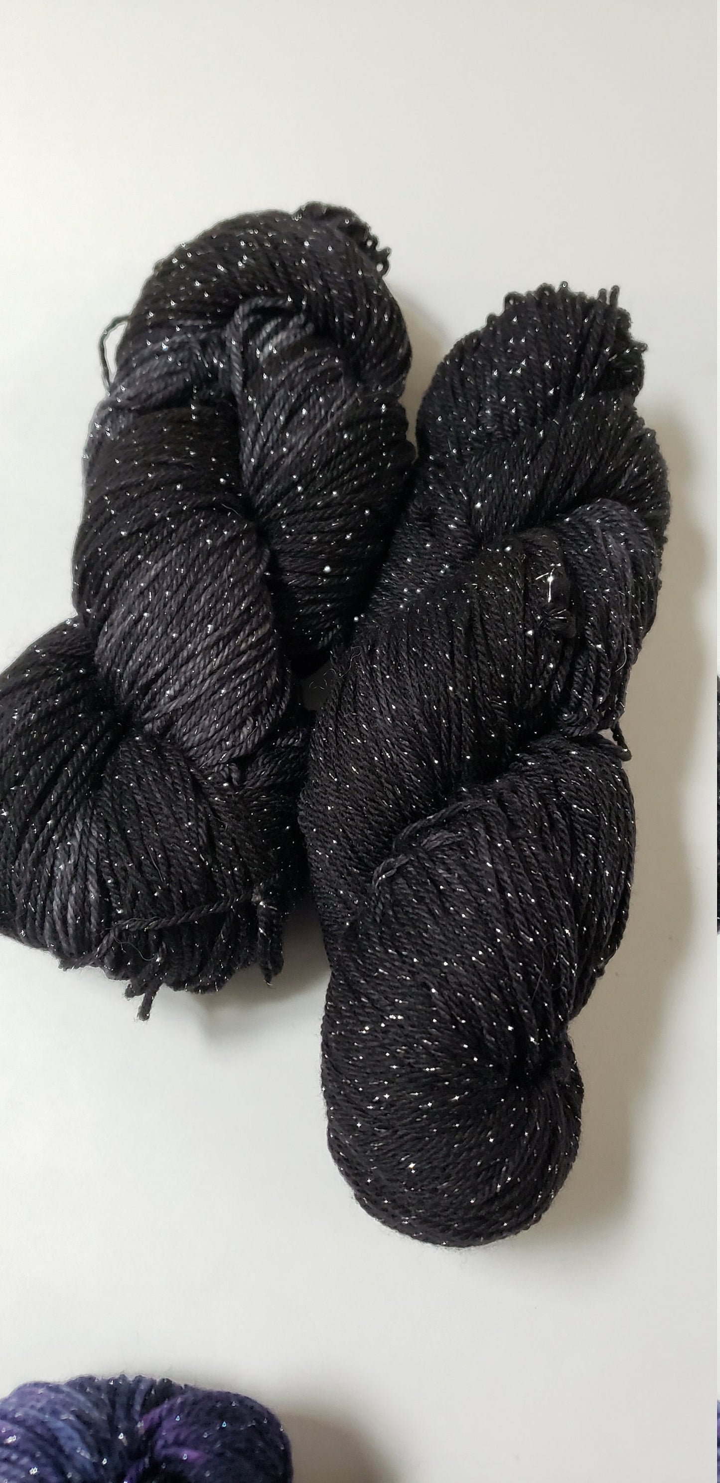 Almost Black in Silver Sparkle Superwash Merino Blend Fingering Weight Yarn