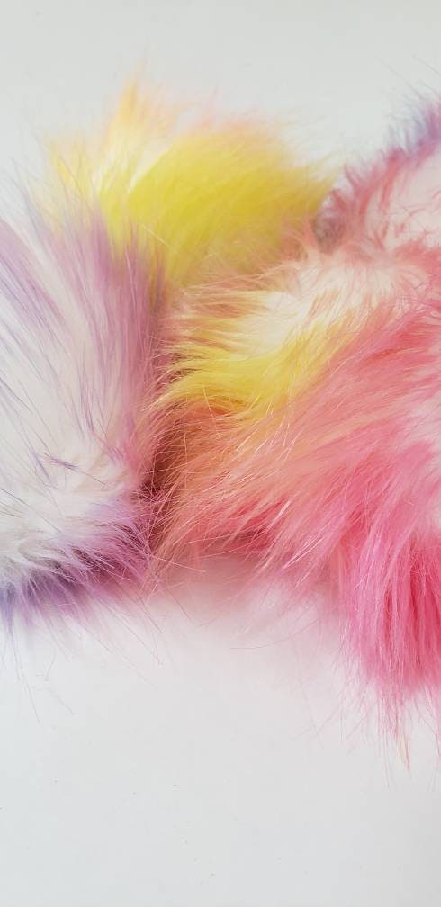 Faux Fur Pom Poms - Neon Colors with White Base (more pink)