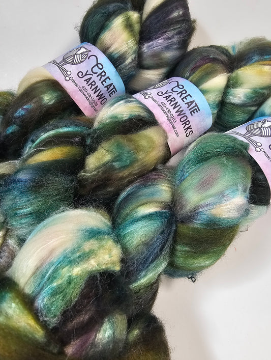 Forest in Polwarth/Tussah Silk 67/33 custom blend Top 4oz braid
