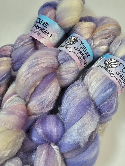 Lavender in Polwarth/Tussah Silk 67/33 custom blend Top 4oz braid