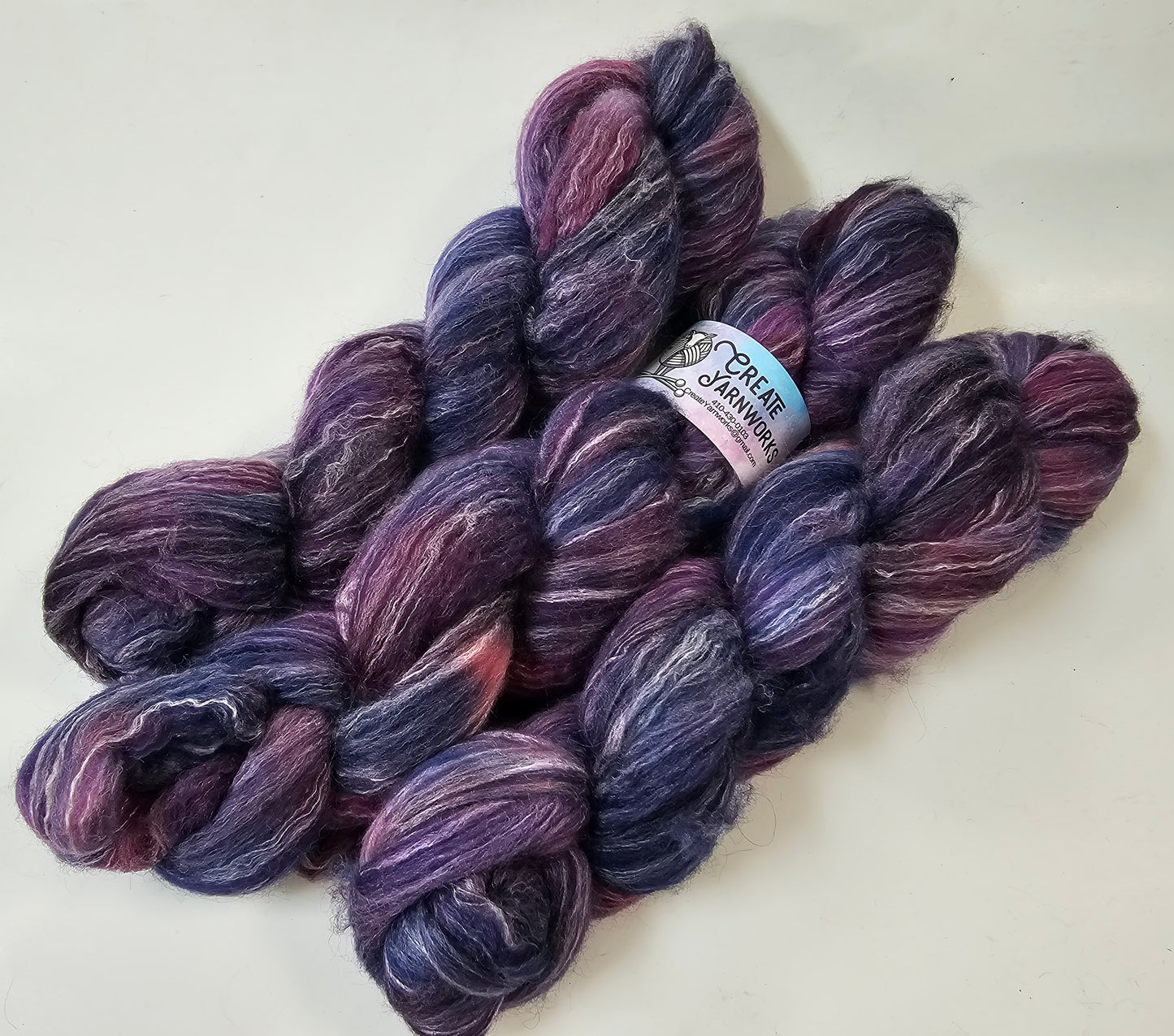 Purples in BFL, Rose Fiber and Baby Alpaca Top Roving Blend 4oz braid