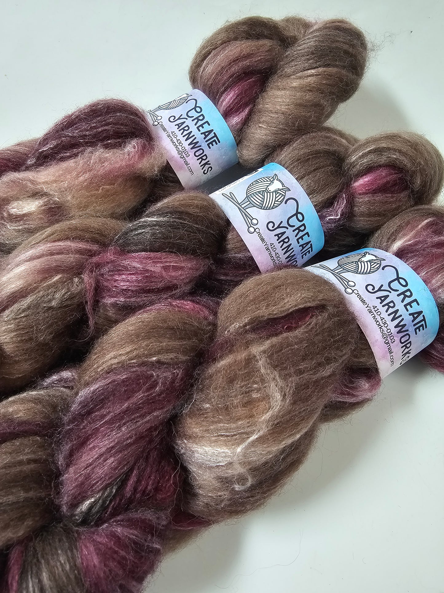 Burgundy Bark in BFL, Rose Fiber and Baby Alpaca Top Roving Blend 4oz braid