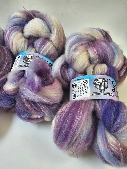 Lavender in Targhee, Bamboo and Silk Top Roving Custom Blend 4oz braid