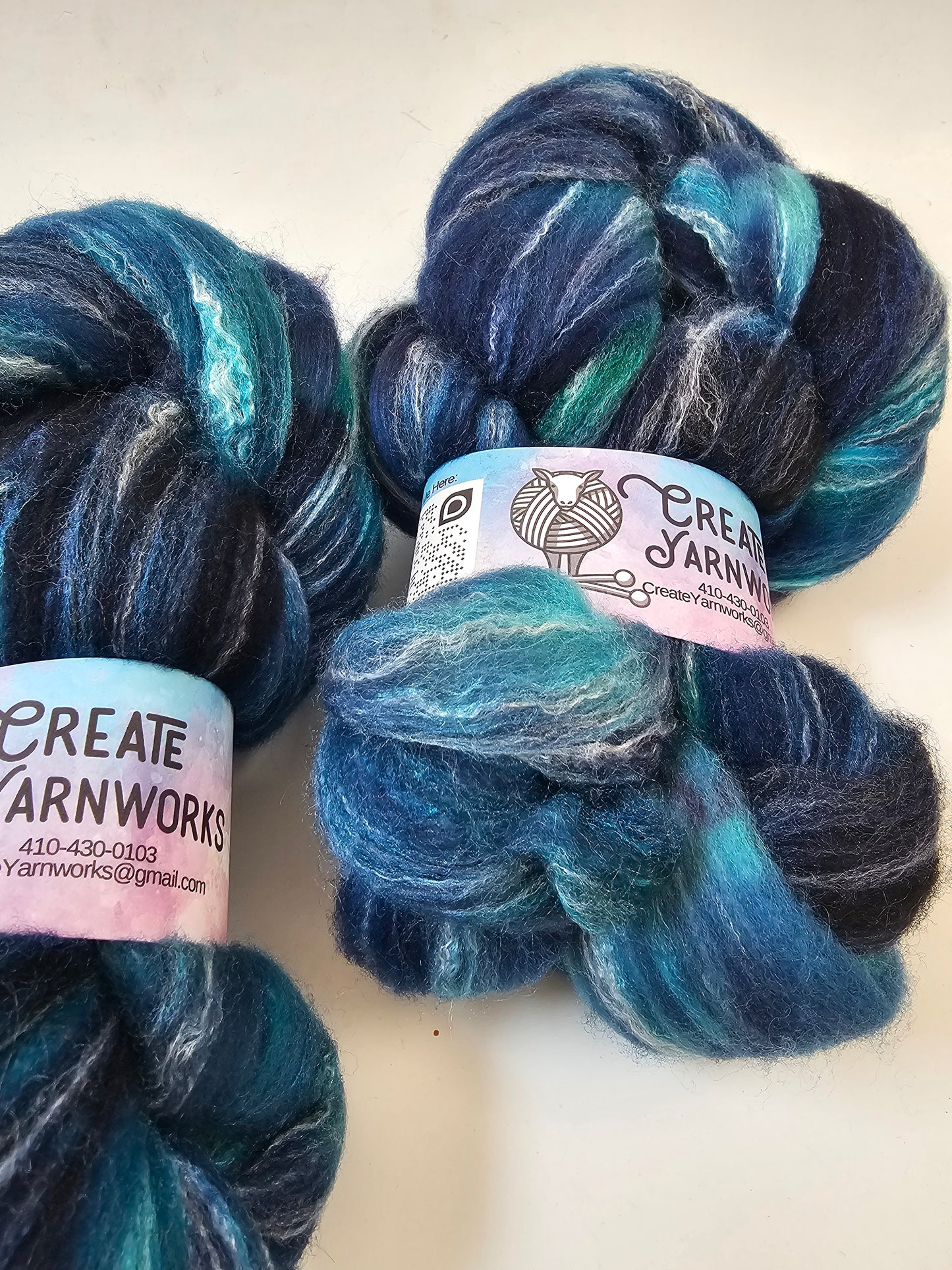 OOAK Blues in Targhee, Bamboo and Silk Top Roving Custom Blend 4oz braid