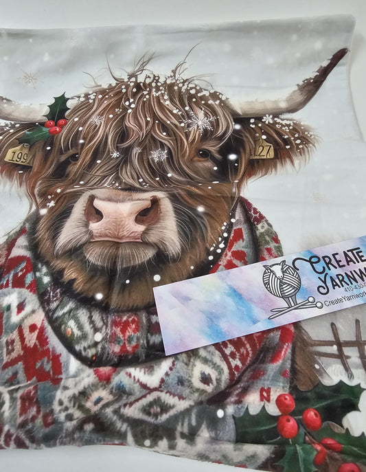 Special - Decorative 18"x18" Pillow - Winter Highland Cow - Highland Coo!