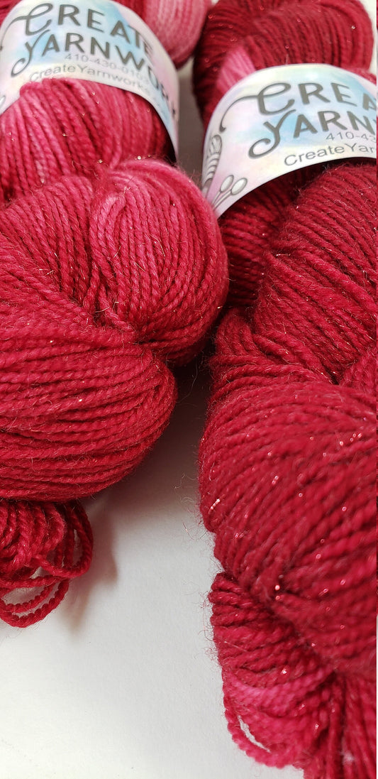 Ragin' Red in Gold Sparkle Superwash Merino Blend Fingering Weight Yarn