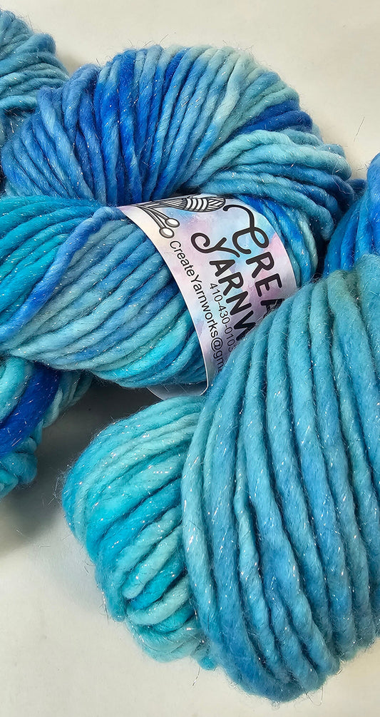 Blue Skies in Silver Sparkle Superwash Merino Blend Super Bulky Weight Yarn