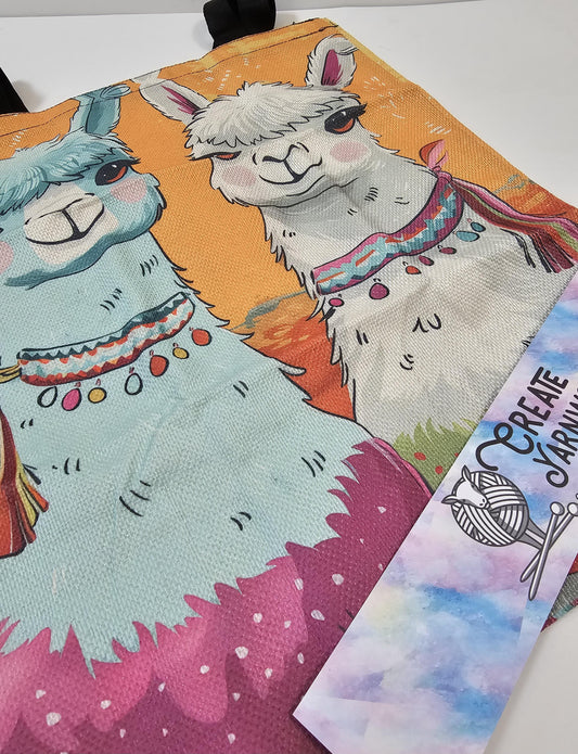 2 More Fancy Alpaca Large Project Bag - Tote with Handles Llama