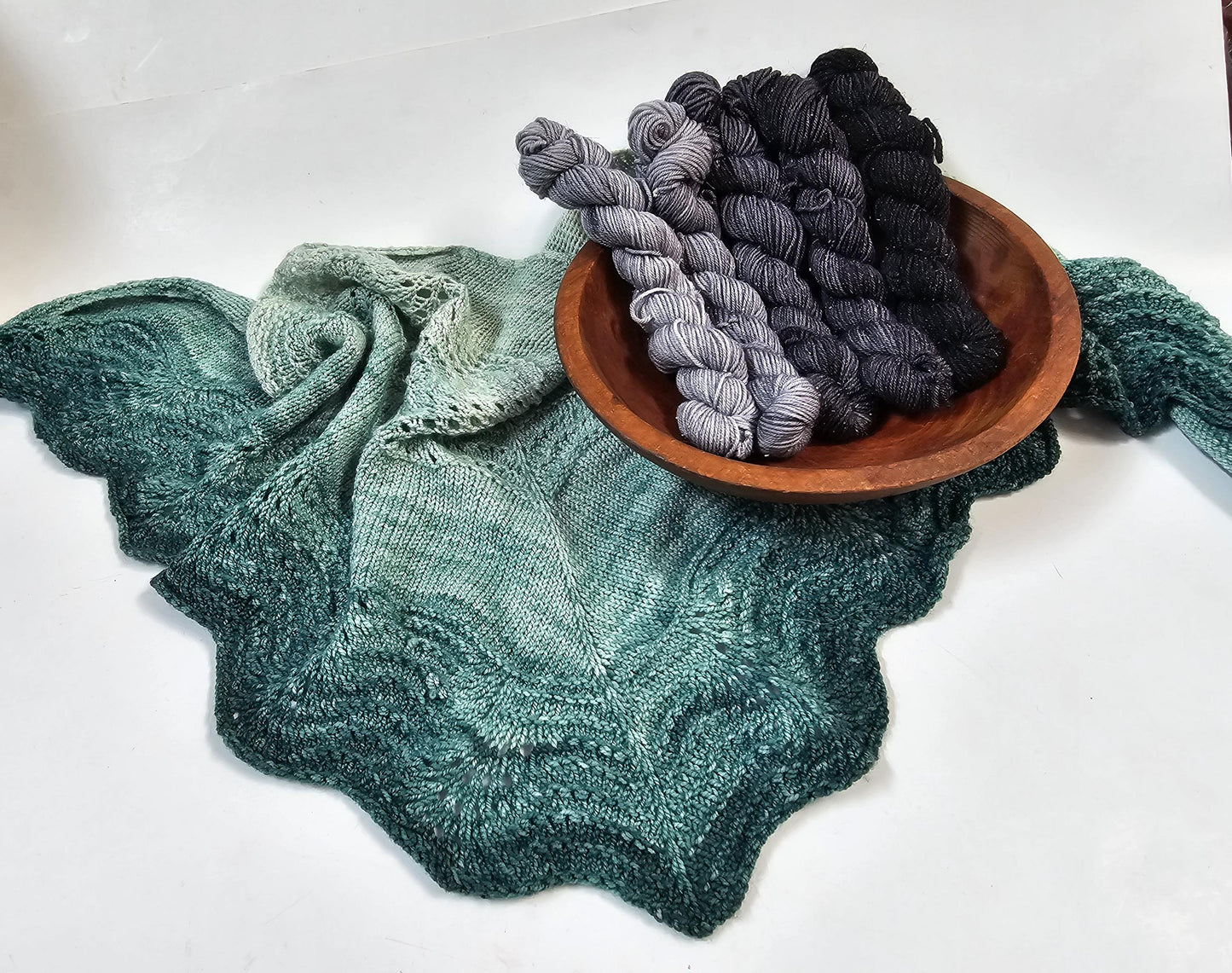 Gradient Knitted Shawl Kit in Almost Black Sparkle Gradient - Pattern and Yarn Included