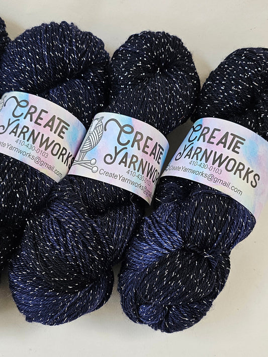 Navy in Silver Sparkle Superwash Merino Blend Fingering Weight Yarn