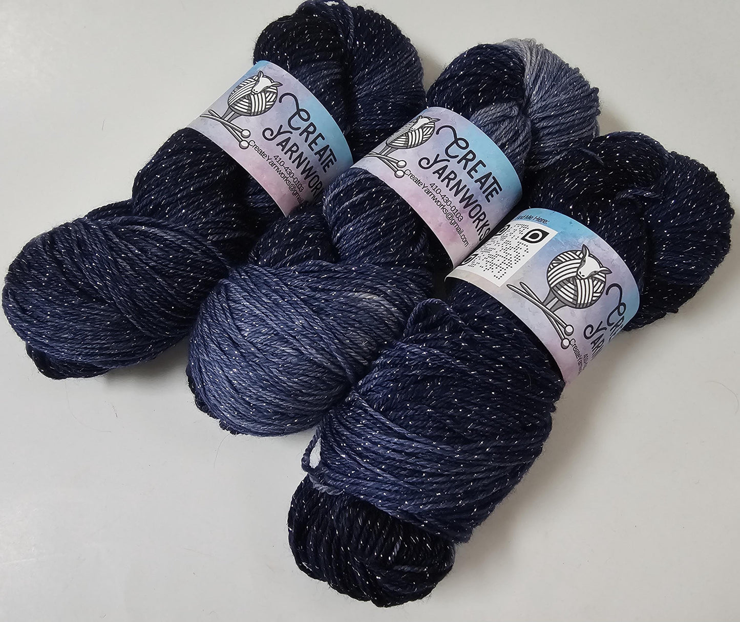 Navy in Silver Sparkle Superwash Merino Blend Fingering Weight Yarn