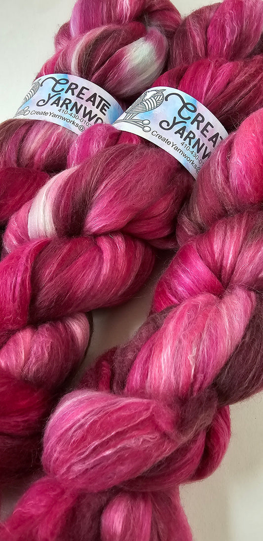 Pretty in Pink in Merino/Milk Fiber 67/33 blend Top 4oz braid