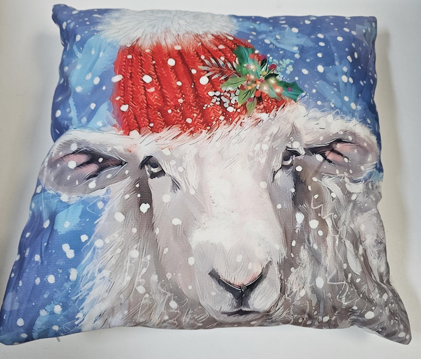 Special - Decorative 18"x18" Pillow - Sheep with Santa Hat