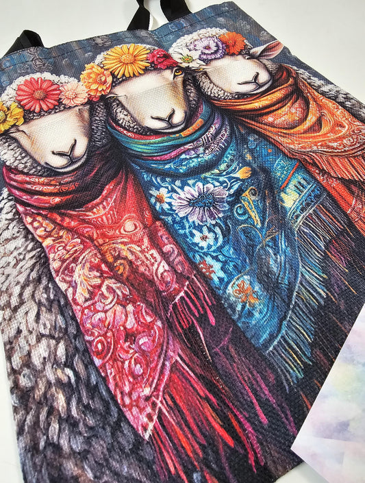 Fancy Sheep with Bright Bandanas Large Project Bag - Tote with Handles
