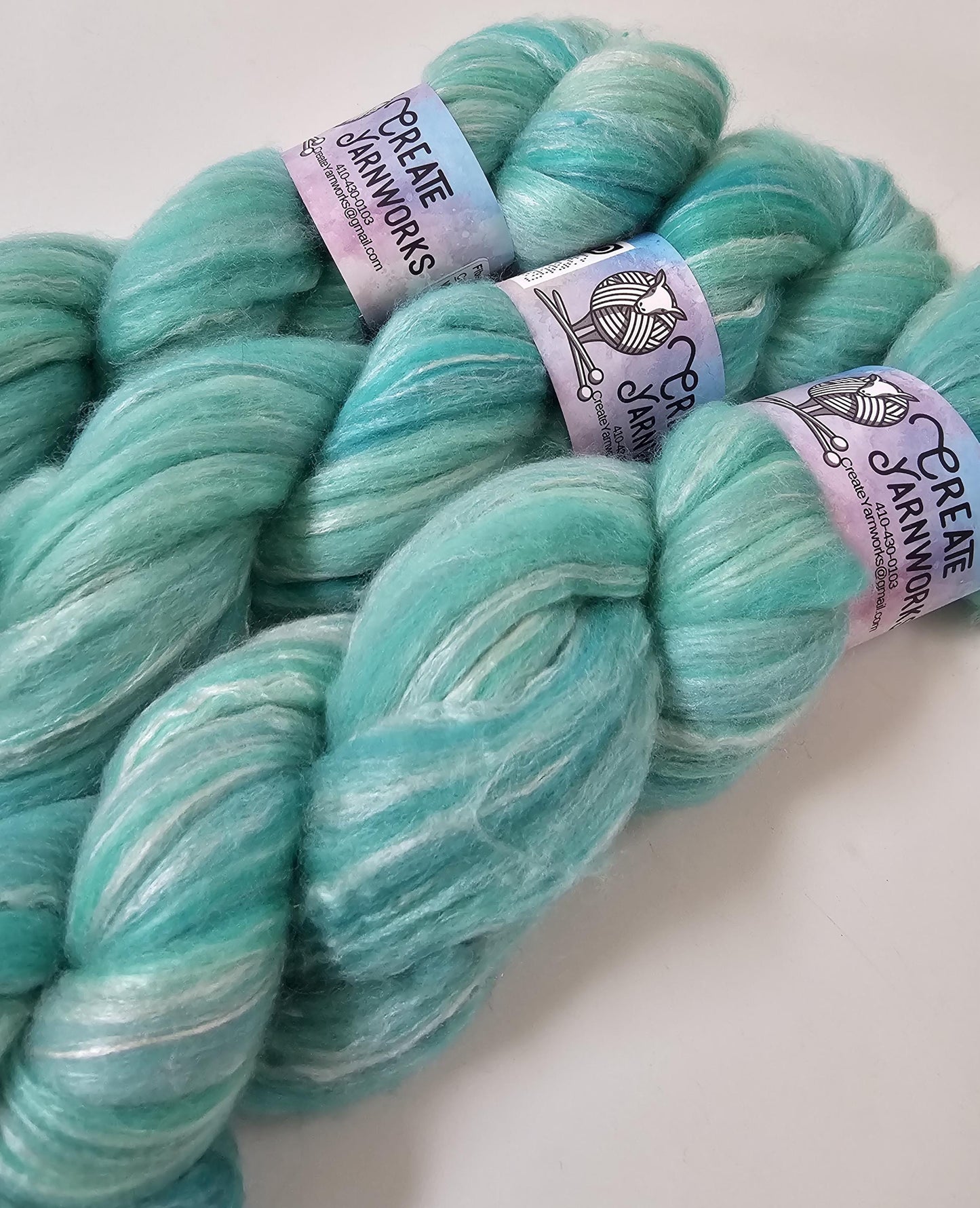 Breakfast at Tiffany's in Merino/Milk Fiber 67/33 blend Top 4oz braid