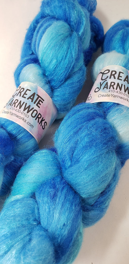 Blue Skies in Polwarth/Tussah Silk 67/33 custom blend Top 4oz braid