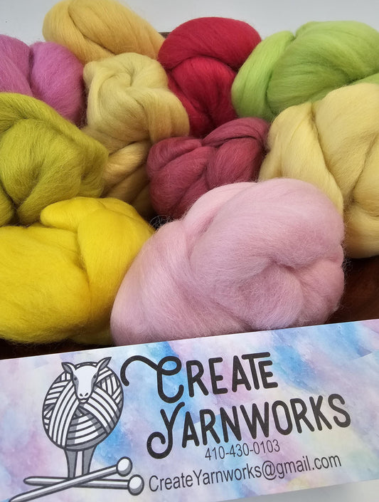 Flowers in 23 micron Merino Fiber for Needle Felting, Wet Felting, or Spinning