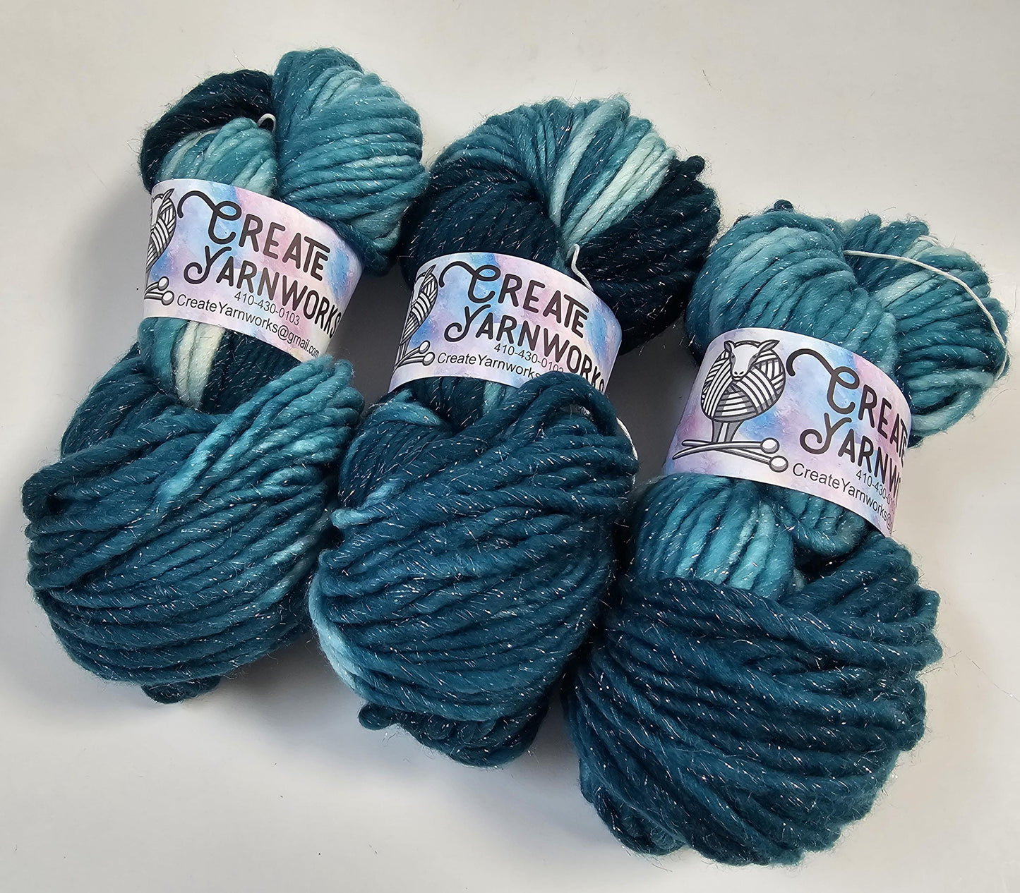 Tempting Teal in Silver Sparkle Superwash Merino Blend Super Bulky Weight Yarn