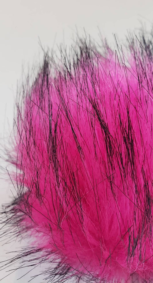 Faux Fur Pom Pom - Hot Pink with black tips