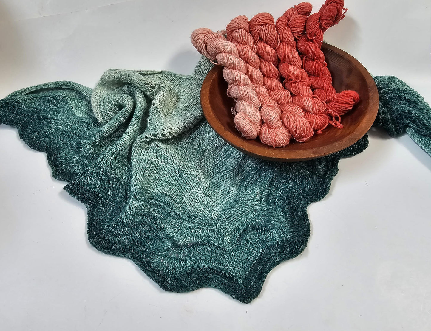 Gradient Knitted Shawl Kit in Broken Peach Sparkle Gradient - Pattern and Yarn Included