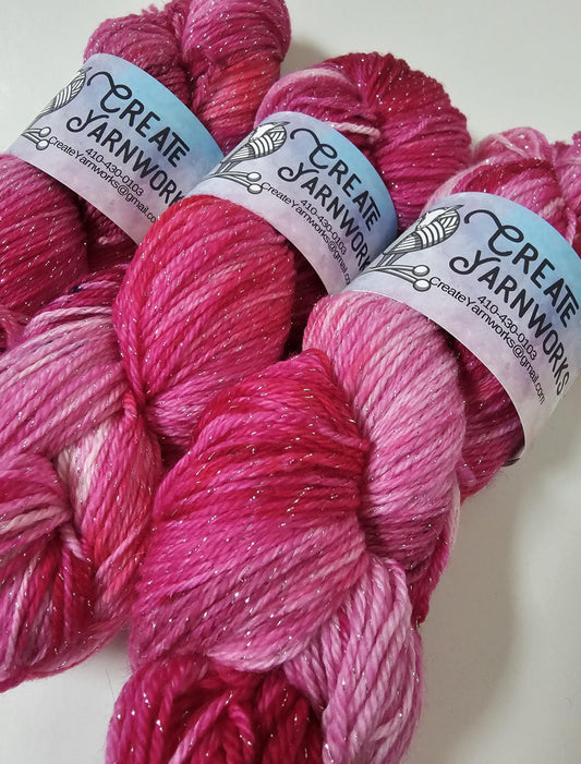 Pretty in Pink in Silver Sparkle Superwash Merino Blend Fingering Weight Yarn