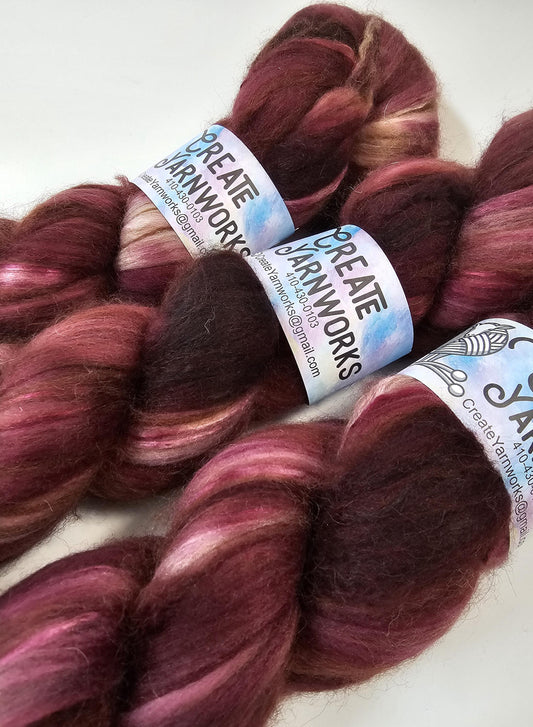 Wine Country in Merino/ Brown Alpaca/ Camel/ Mulberry Silk blend Top 4oz braid