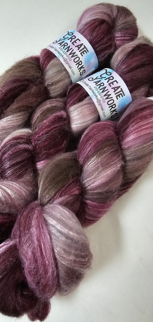 Burgundy Bark in Merino/Milk Fiber 67/33 blend Top 4oz braid