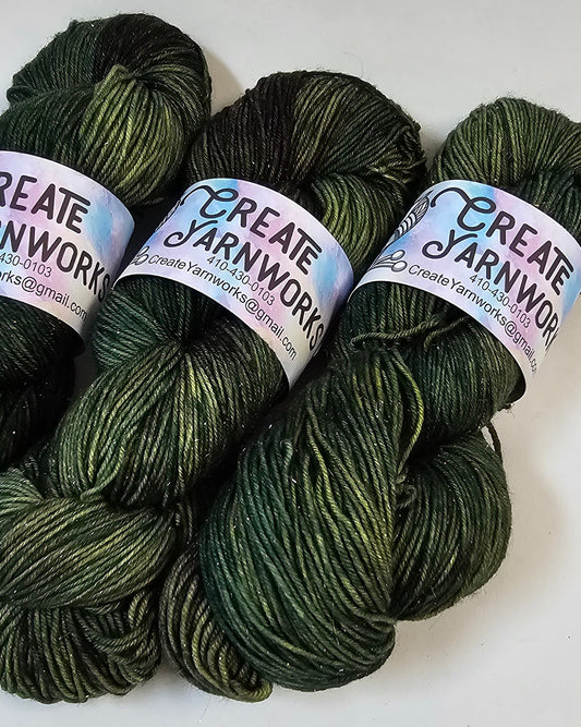 Mossy in Gold Sparkle Superwash Merino Blend Fingering Weight Yarn