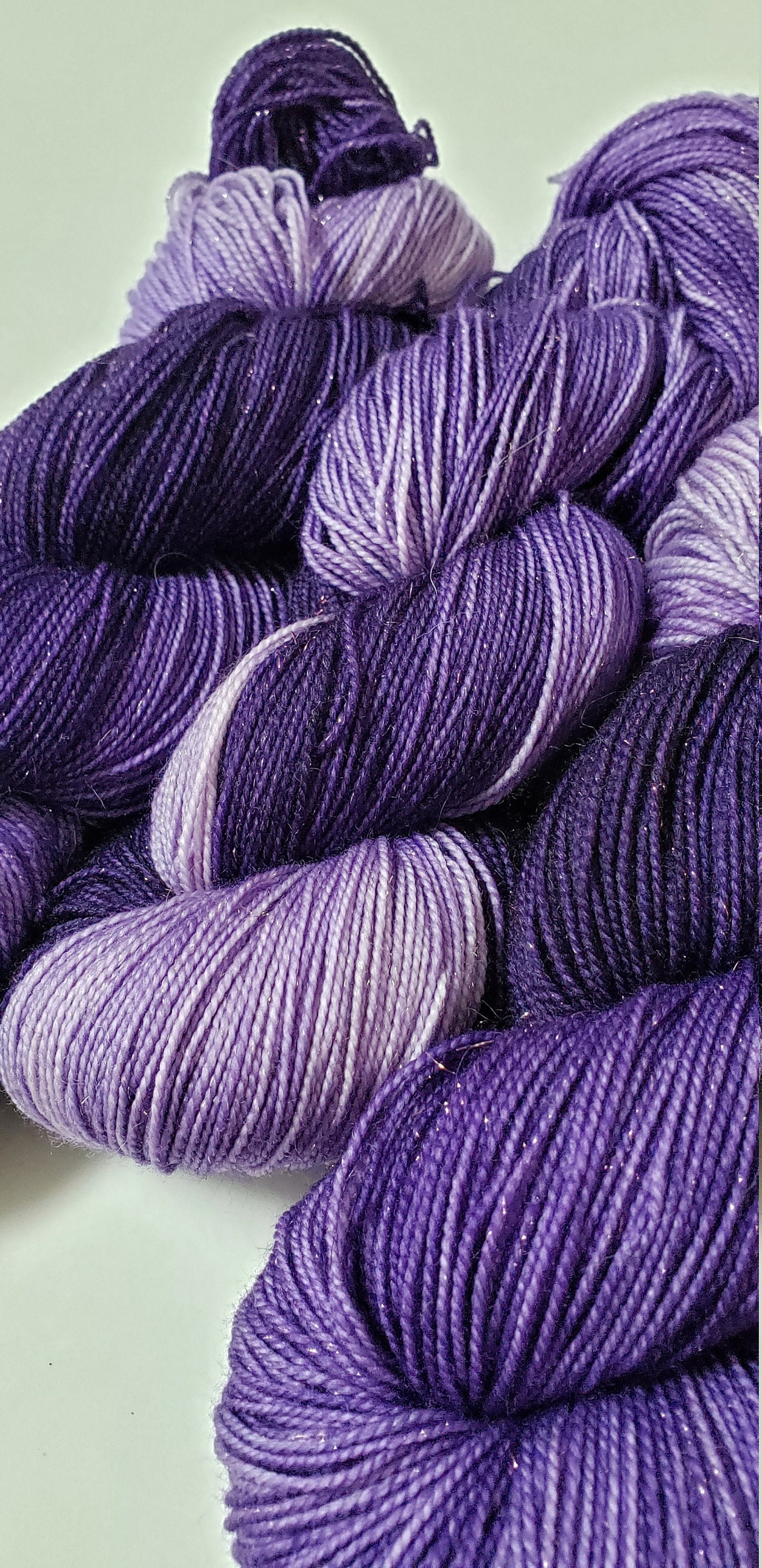 Purples in Gold Sparkle Superwash Merino Blend Fingering Weight Yarn
