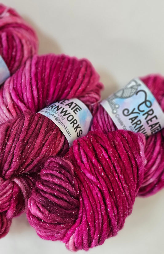Pretty in Pink in Silver Sparkle Superwash Merino Blend Super Bulky Weight Yarn