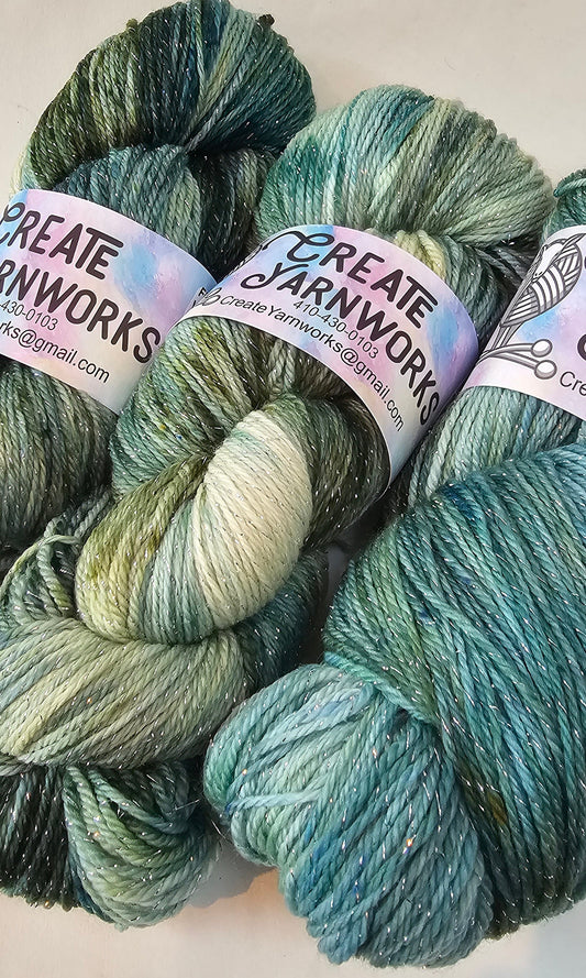 Oceans Deep in Silver Sparkle Superwash Merino Blend Fingering Weight Yarn