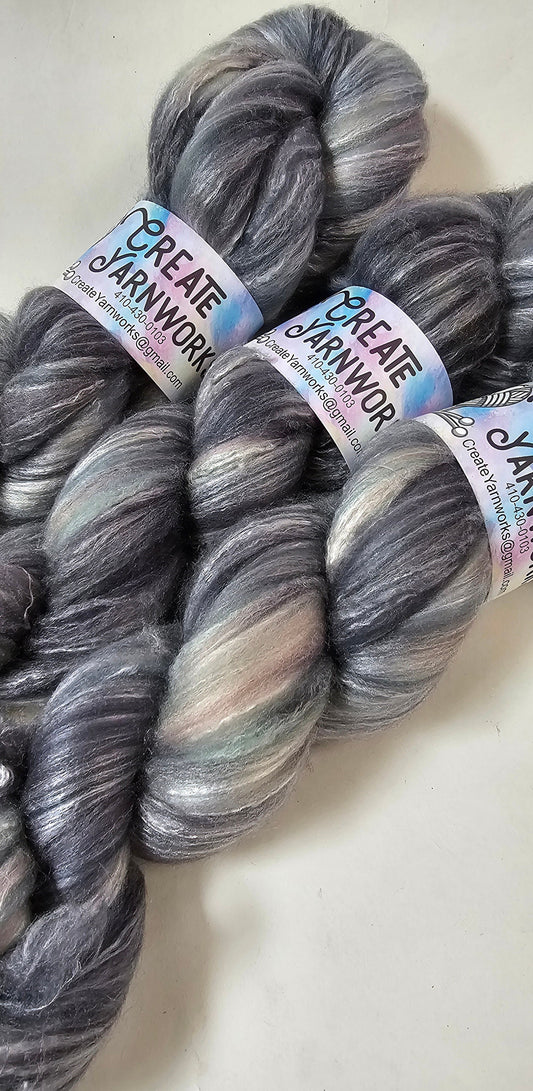 Stormy Skies in Merino/Milk Fiber 67/33 blend Top 4oz braid