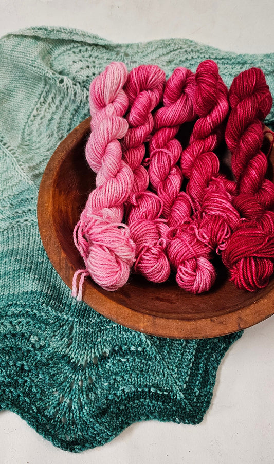 Gradient Knitted Shawl Kit in Cherry Bomb Gradient - Pattern and Yarn Included