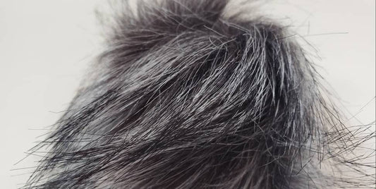 Faux Fur Pom Pom - Dark Grey with black and white