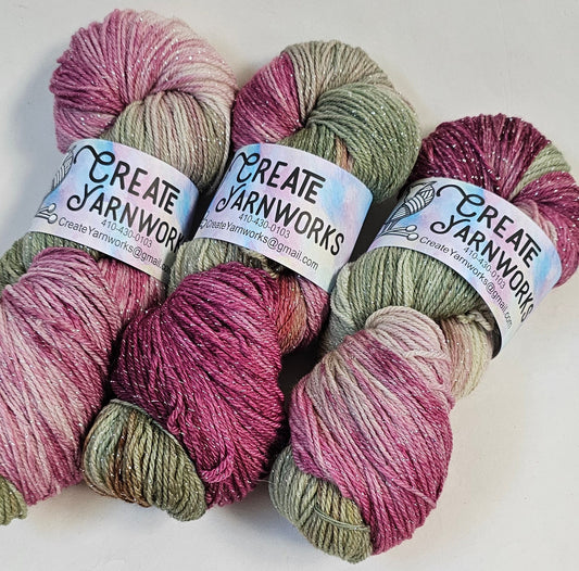 Rose Garden in Silver Sparkle Superwash Merino Blend Fingering Weight Yarn
