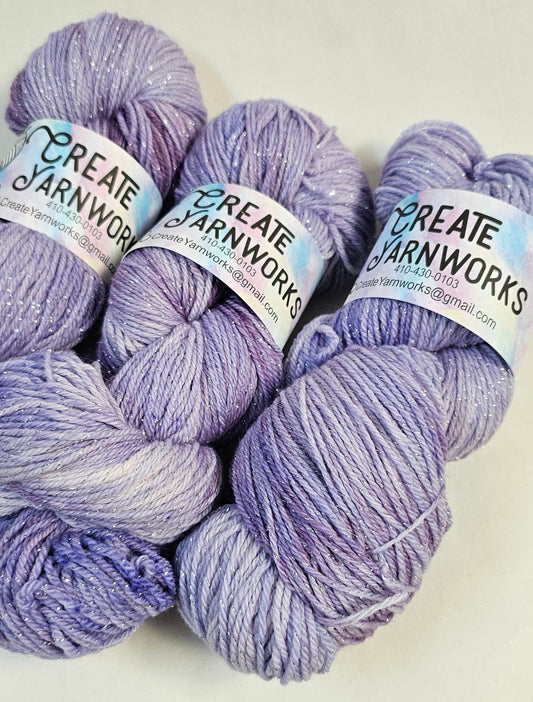 Lavender in Silver Sparkle Superwash Merino Blend Fingering Weight Yarn